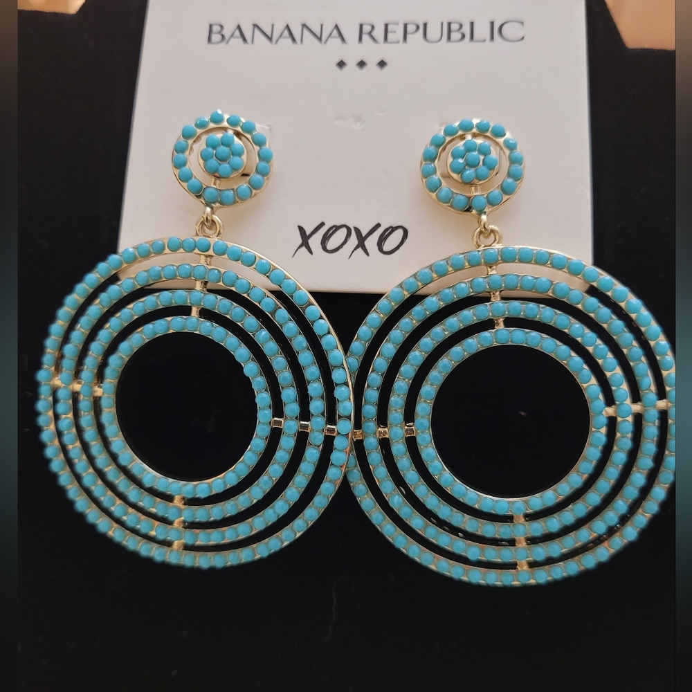 Banana Republic Circle Earrings Turquoise and Gold